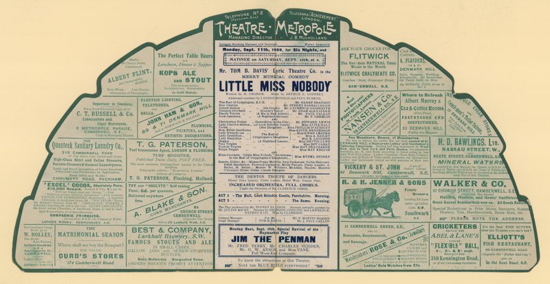 Folleto publicitario para el Theatre Metropole, Peckham, Londres de English School