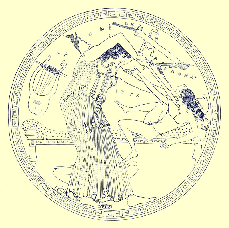 Aedon mata a Itys, ilustración de "Pinturas de vasijas griegas" de J. E. Harrison y D. S. MacColl, publicado en 1894 de English School