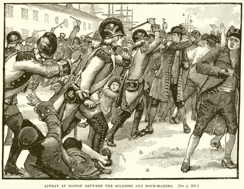 Altercado en Boston entre soldados y fabricantes de cuerdas de English School