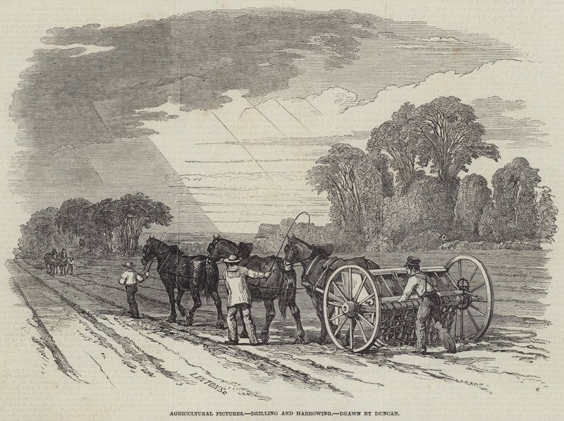 Imágenes Agrícolas, Perforación y Rastra (grabado) de English School