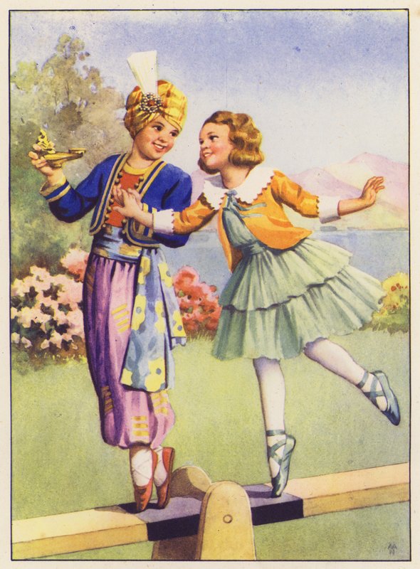 Aladino y Margery Daw (litografía en color) de English School