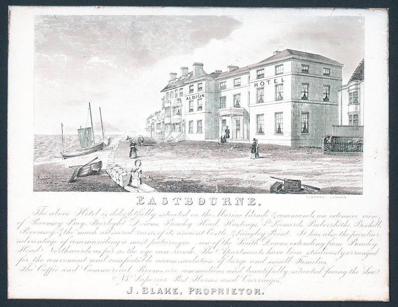 Albion Hotel, tarjeta comercial del propietario, J Blake de English School