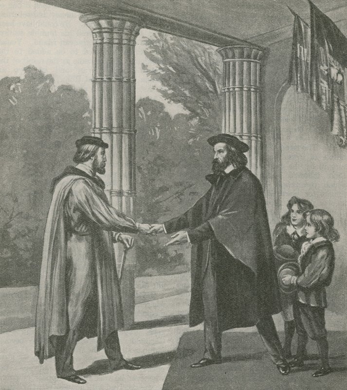 Alfred, Lord Tennyson, dando la bienvenida a Giuseppe Garibaldi en su casa en la Isla de Wight de English School