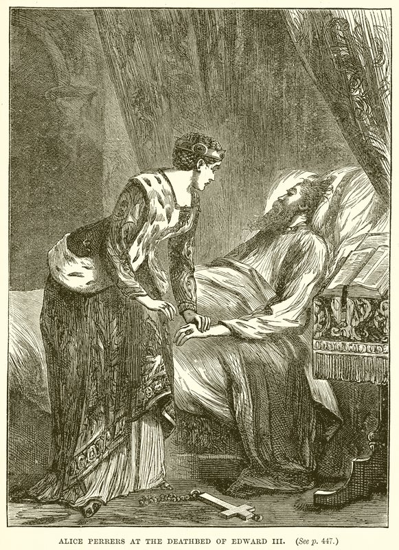 Alice Perrers en el lecho de muerte de Eduardo III de English School