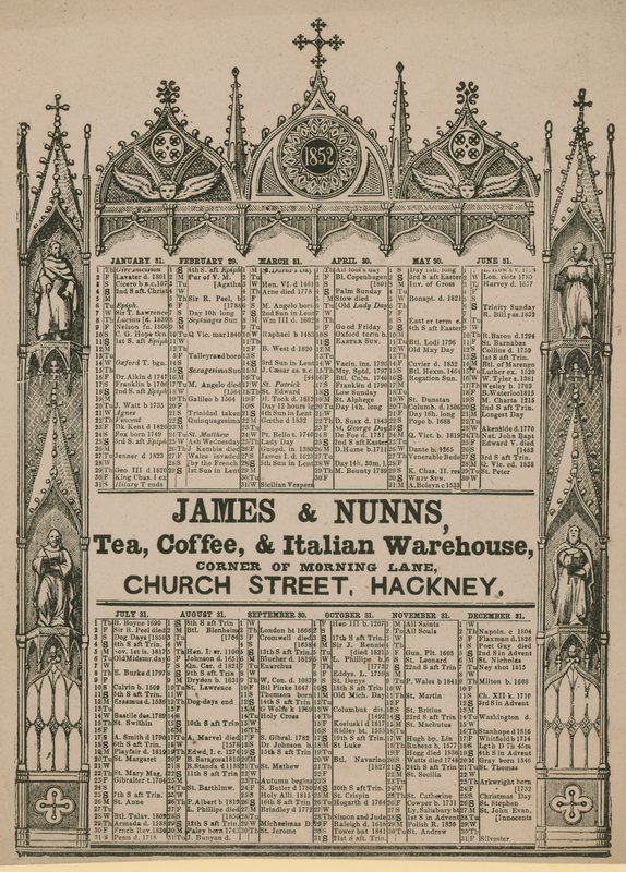 Almanaque emitido por James & Nunns de English School