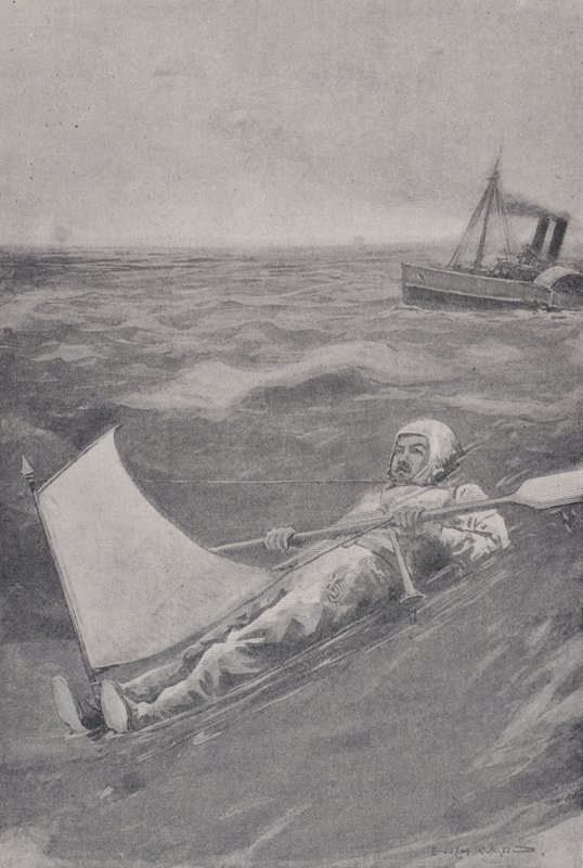 El aventurero estadounidense Paul Boyton cruzando el Canal de la Mancha en un traje de goma de English School