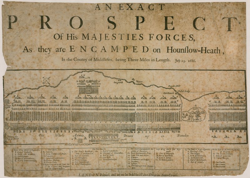 Vista exacta de las fuerzas de Su Majestad, acampadas en Hounslow Heath, 19 de julio de 1686 de English School