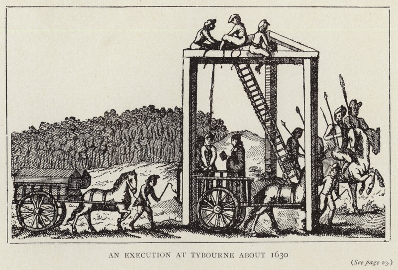 Una ejecución en Tybourne hacia 1630 (litografía) de English School