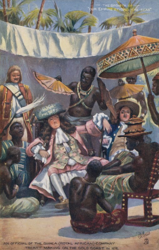 Un oficial de la Compañía de Guinea (Real Africana) haciendo un tratado en la Costa de Oro en 1672 de English School