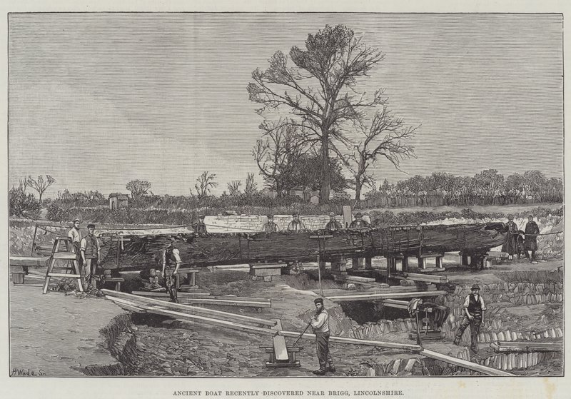 Barco antiguo descubierto recientemente cerca de Brigg, Lincolnshire (grabado) de English School