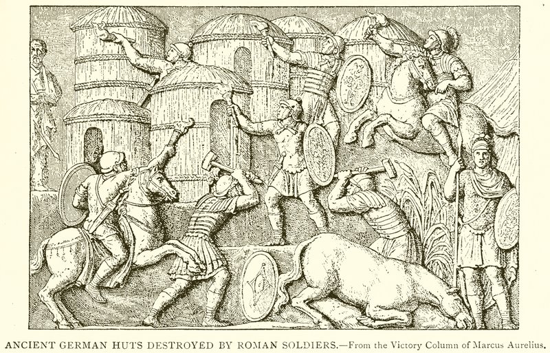 Cabañas alemanas antiguas destruidas por soldados romanos de English School