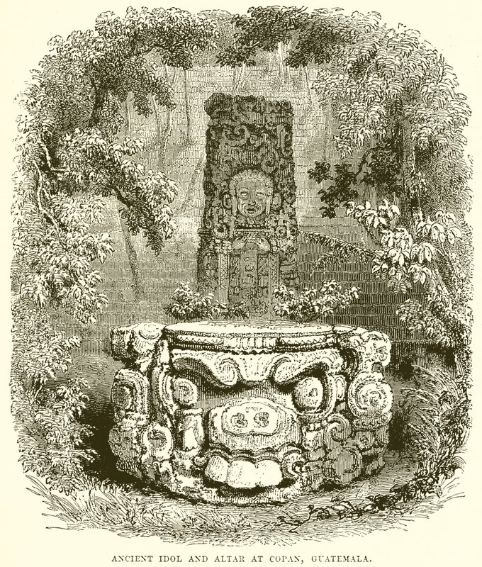 Antiguo ídolo y altar en Copán, Guatemala de English School