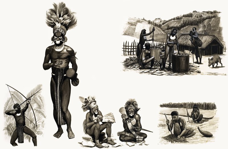 Pueblos antiguos del mundo: Tribus montañosas de Nueva Guinea -- Las plumas de aves son su riqueza de English School