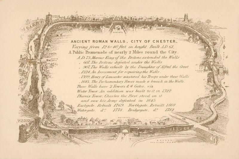 Antiguas murallas romanas de Chester (litografía) de English School