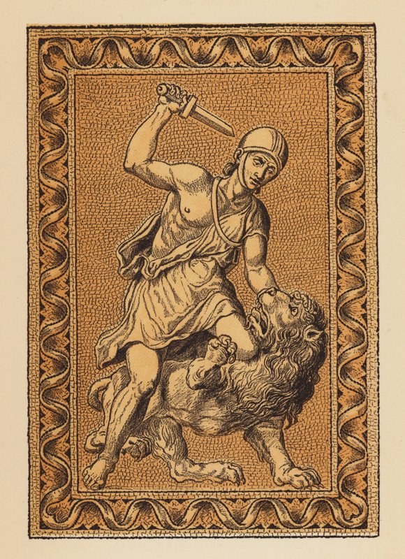 Antigua Roma: Fannius y el León (litografía en color) de English School