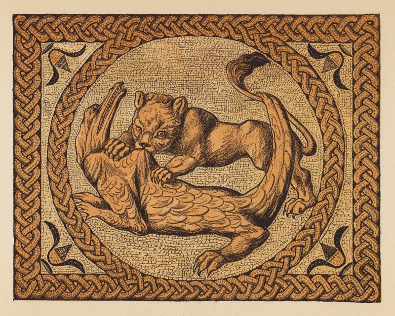 Antigua Roma: León y cocodrilo (litografía en color) de English School