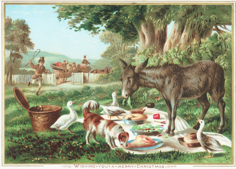 Animales comiendo el picnic, Tarjeta de Navidad de English School