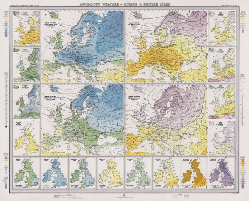 Tiempo anómalo, Europa e Islas Británicas (litografía en color) de English School