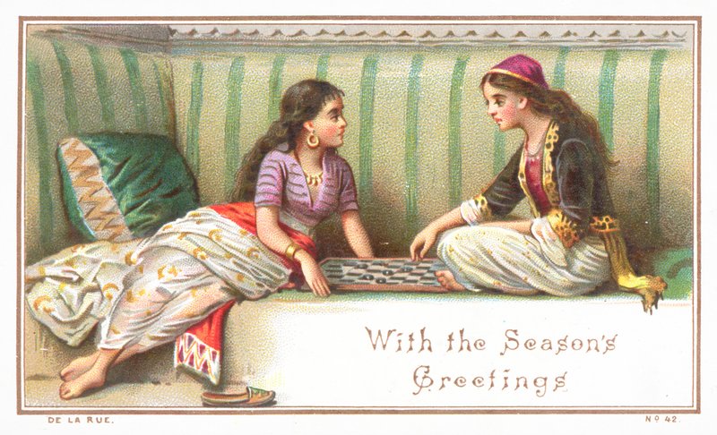 Damas Árabes jugando Juego de Mesa, Tarjeta de Navidad de English School
