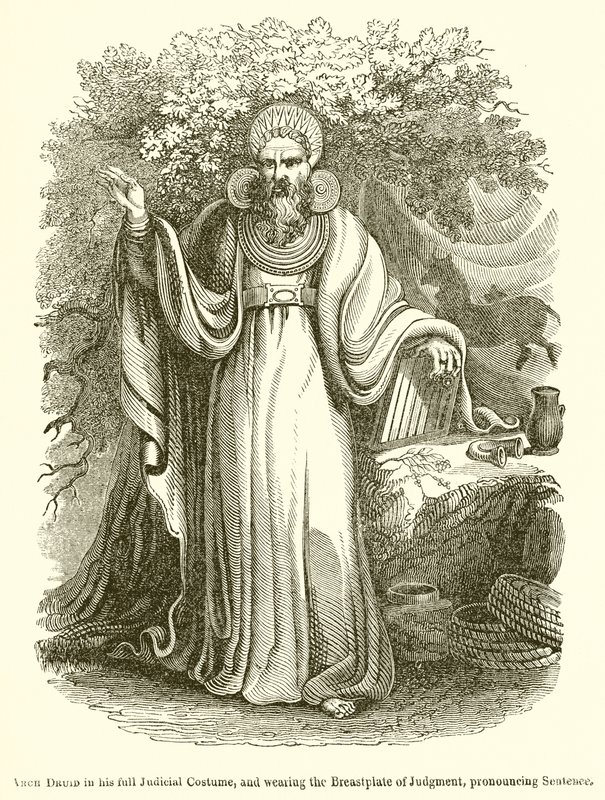 Archidruida en su traje judicial completo, y llevando el pectoral del juicio, pronunciando sentencia de English School