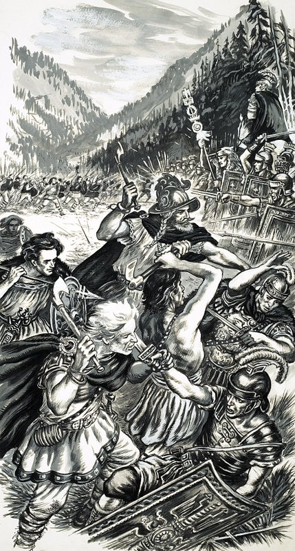 Arminio, el príncipe alemán, luchando contra los romanos de English School