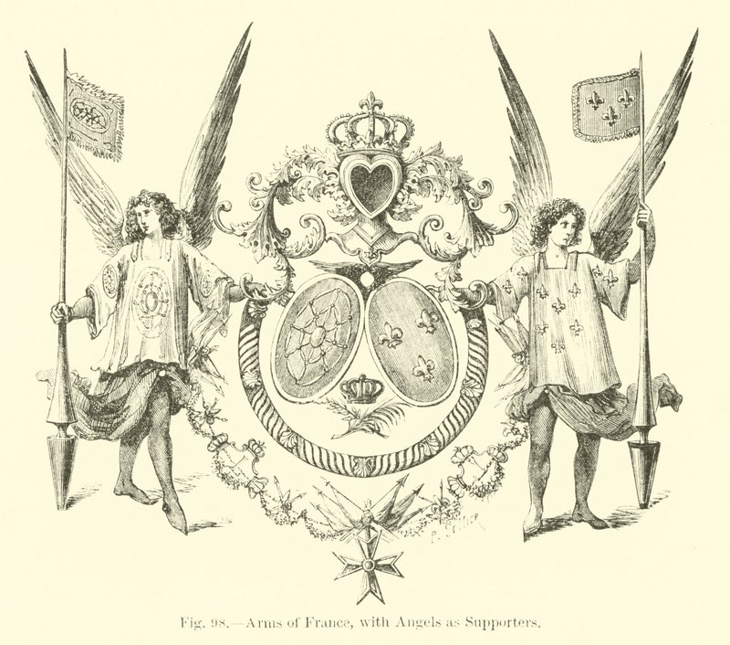 Armas de Francia, con Ángeles como Soportes de English School