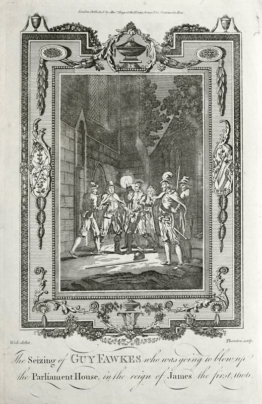 Arresto de Guy Fawkes por intentar volar las Casas del Parlamento en la Conspiración de la Pólvora, 5 de noviembre de 1605 de English School