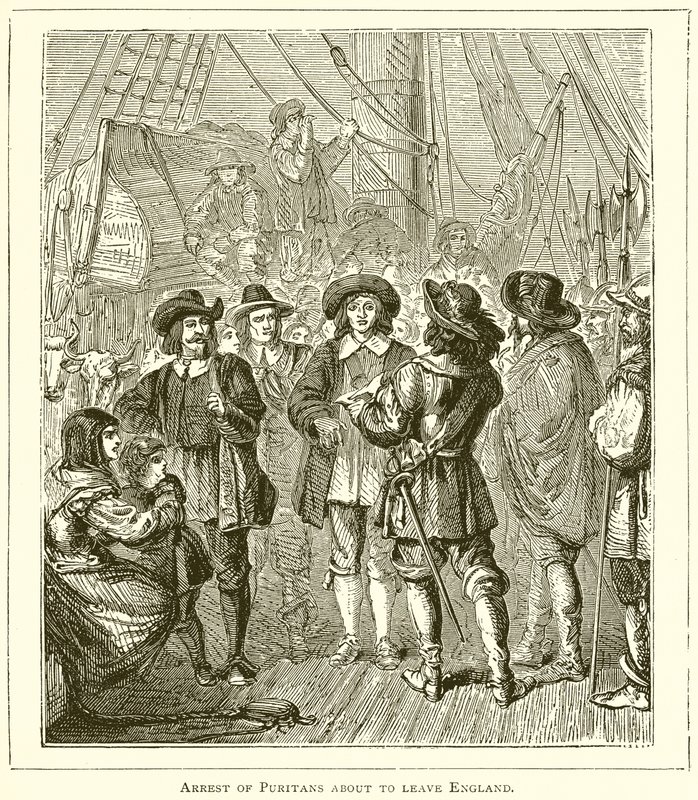 Arresto de puritanos a punto de salir de Inglaterra de English School