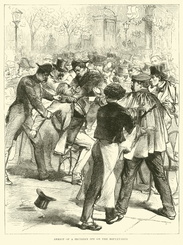 Arresto de un espía prusiano en los bulevares, septiembre 1870 de English School