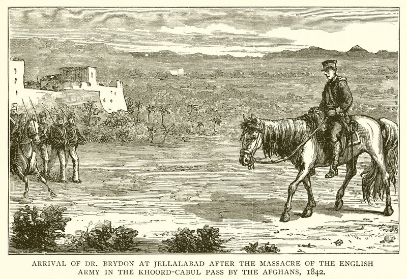Llegada del Dr. Brydon a Jellalabad después de la Masacre del Ejército Inglés en el Paso de Khoord-Cabul por los Afganos, 1842 de English School