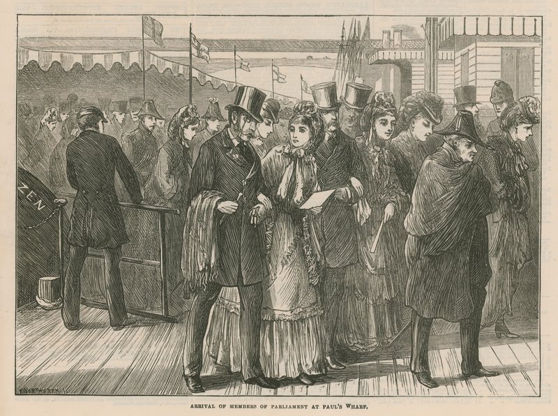 Llegada de miembros del Parlamento en St Pauls Wharf de English School
