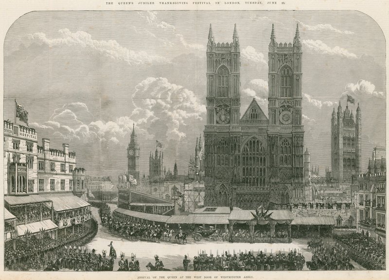 Llegada de la Reina Victoria a la puerta oeste de la Abadía de Westminster de English School
