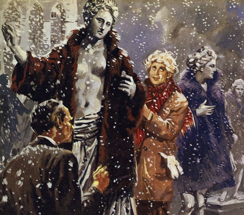 Como una broma, Harpo vistió estatuas con abrigos de piel cuando vio que estaba nevando de English School