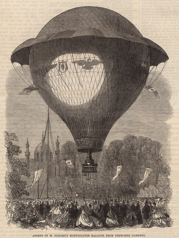 Ascenso del globo Montgolfier de M. Godard desde Cremorne Gardens de English School