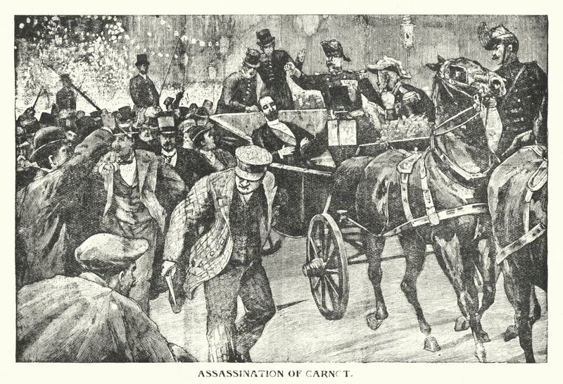 Asesinato de Carnot (grabado) de English School