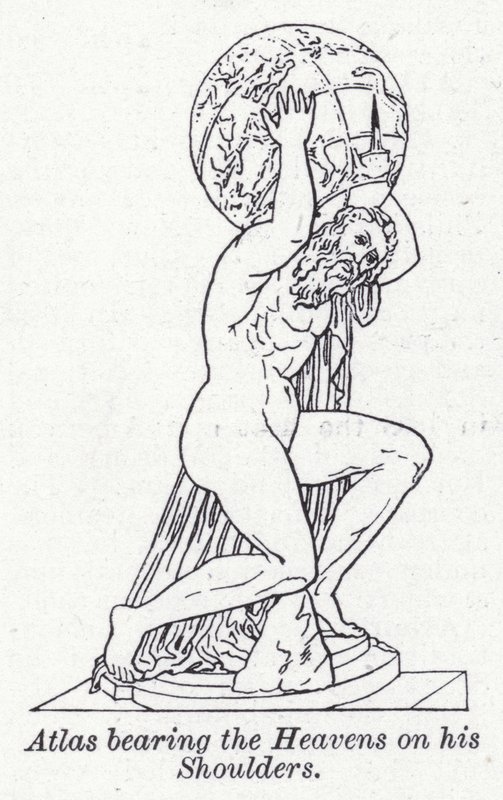 Atlas sosteniendo los cielos sobre sus hombros de English School