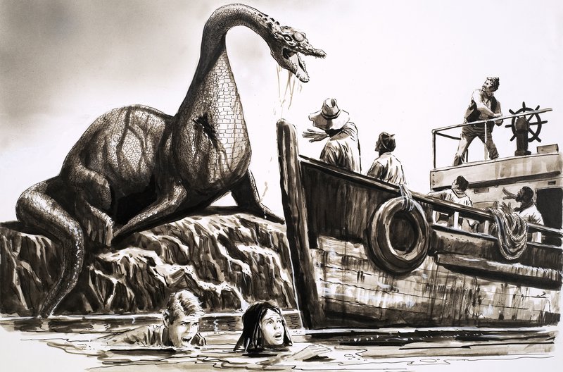 Ataque de un reptil prehistórico de English School