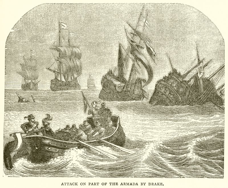 Ataque a parte de la Armada por Drake de English School