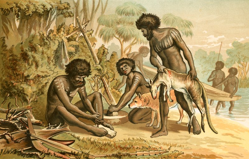 Aborígenes australianos preparando una comida de English School