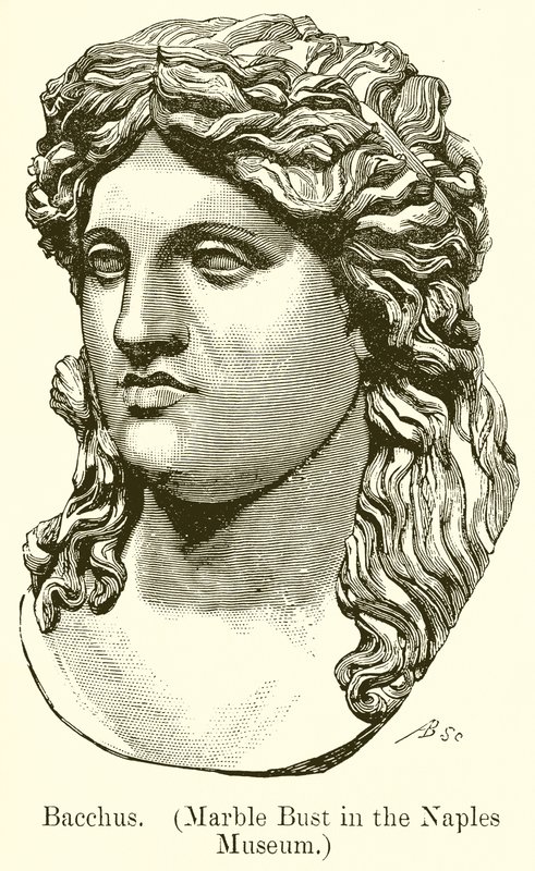 Baco. (Busto de mármol en el Museo de Nápoles) (grabado) de English School
