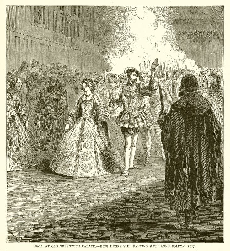 Baile en el Antiguo Palacio de Greenwich.--Rey Enrique VIII bailando con Ana Bolena, 1527 de English School