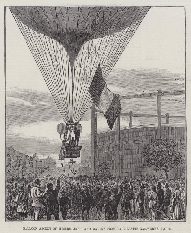 Ascenso en Globo de los Señores Jovis y Mallet desde las Obras de Gas de La Villette, París de English School
