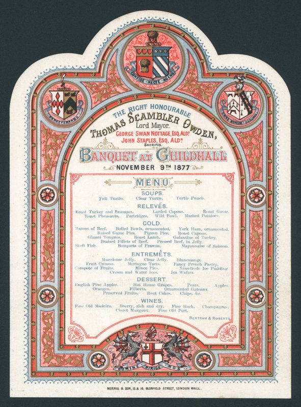 Banquete en Guildhall, 9 de noviembre de 1877, menú de English School