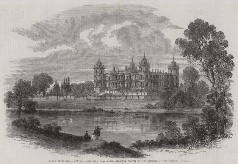 El castillo del barón Rothschild, Ferrieres, cerca de París, visitado recientemente por el emperador de Francia (grabado) de English School