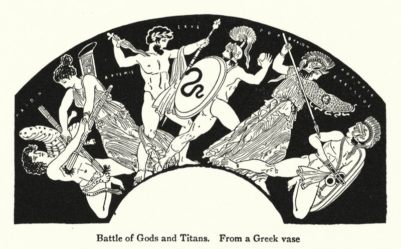Batalla de dioses y titanes (litografía) de English School