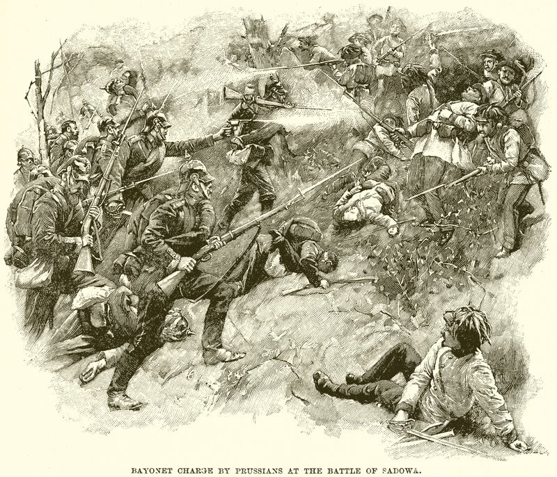 Carga de bayoneta por los prusianos en la Batalla de Sadowa de English School