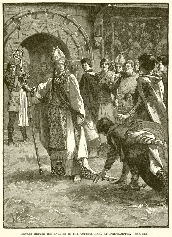 Becket ante sus enemigos en el salón del consejo en Northampton de English School
