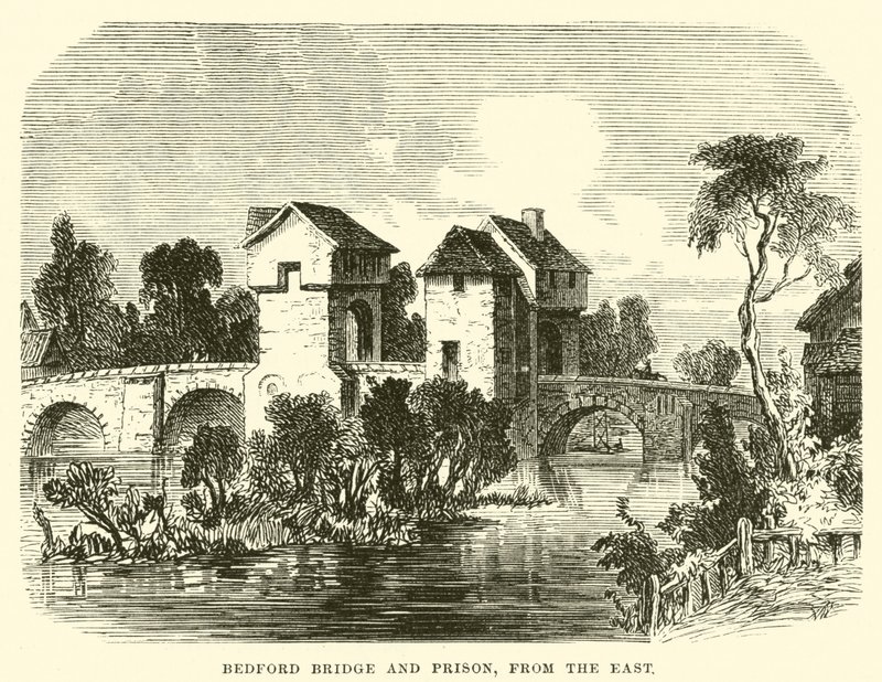 Puente y prisión de Bedford; desde el este (grabado) de English School