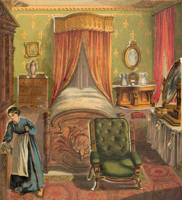 Dormitorio con criada limpiando de English School