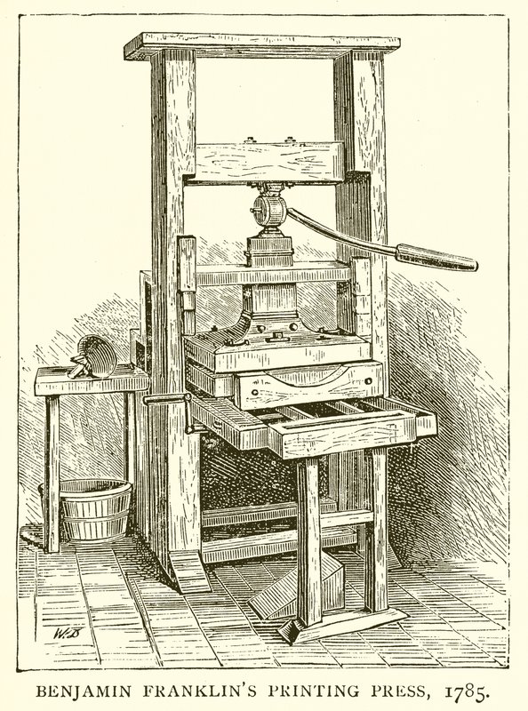 Prensa de impresión de Benjamin Franklin, 1785 de English School